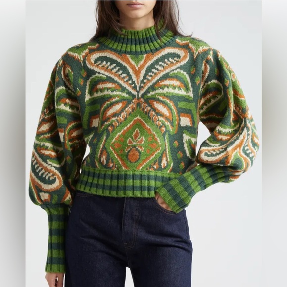 FARM RIO Green Pinneaple Ikat Sweater NWT Size S Small - Picture 3 of 9